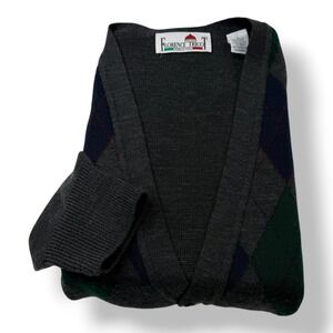 Florence Tricot Mens Argyle Cardigan Sweater Gray Wool Blend Made in Italy L